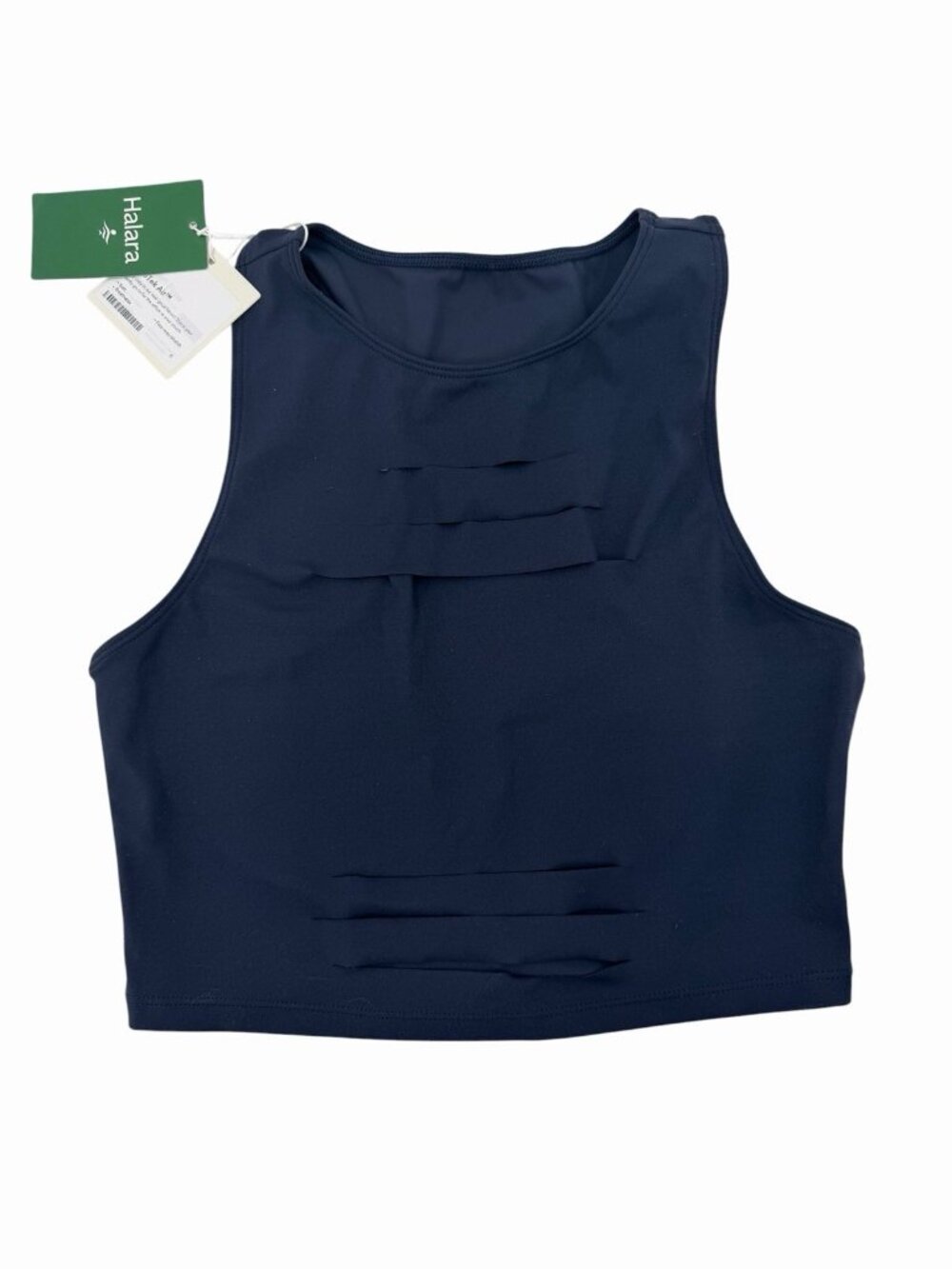 HALARA Women's Halotek DayStretch Racerback Cut Out Ripped Crop Tank NWT Medium